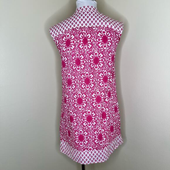 Vineyard Vines Tunic Dress XS Pink Peasant Shift Block Print Mini V-Neck Cotton - Picture 4 of 10